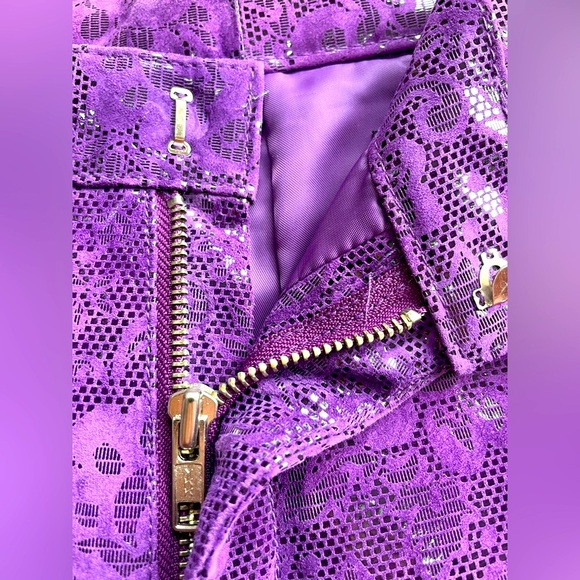 Wilsons Leather Maxima Funky Flare Fit Purple Pants Sz 2 Vtg Boho Moto Festival - Picture 5 of 8